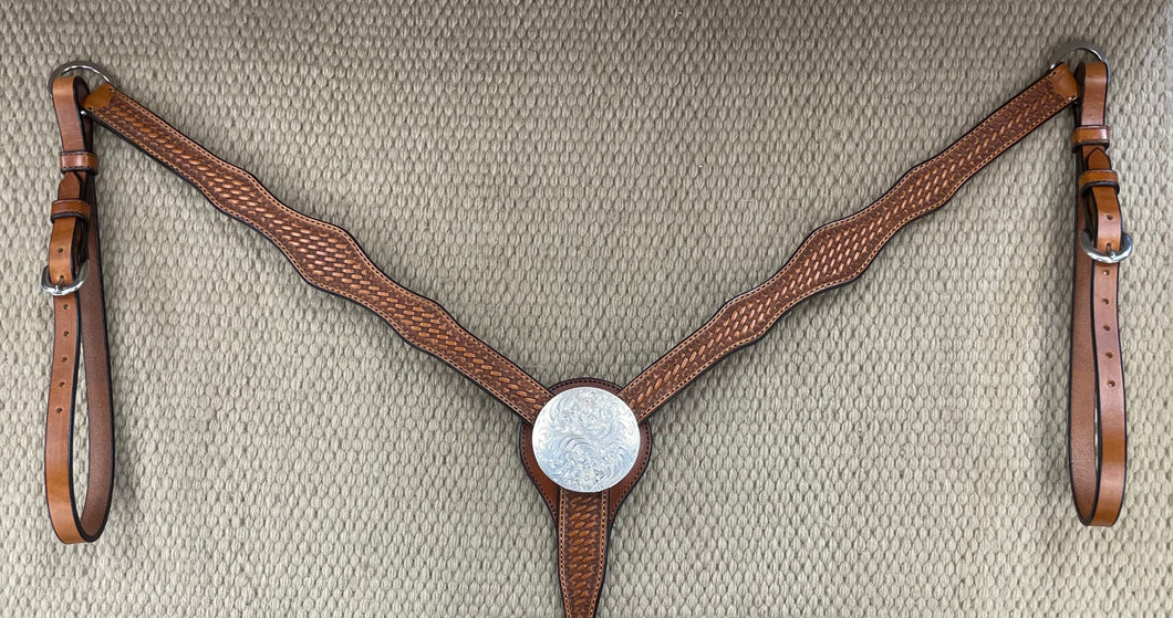 Breast Collar - BC17 - Basket Antique Three Scallop w/ Center Concho