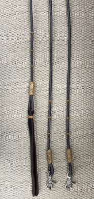 Romal Reins - RR09 - 4 Plait Chocolate Leather w/ Rawhide and Snaps 94