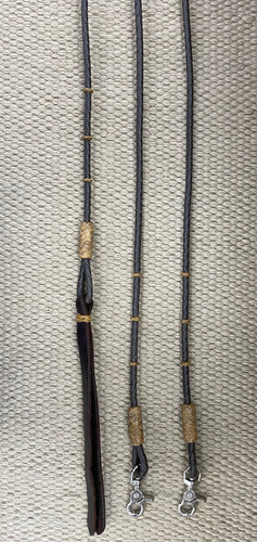 Romal Reins - RR09 - 4 Plait Chocolate Leather w/ Rawhide and Snaps 94