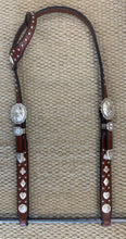 Headstall - HS172 - Plain Medium Brown Single Ear w/ Card Suits and Sterling Overlay