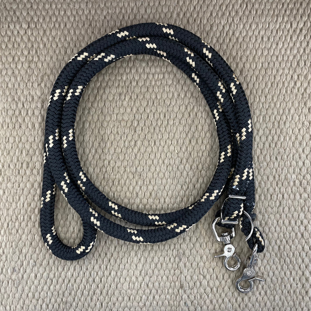 Closed Reins - CR25 - Yacht Braid Single Black and Tan 8’