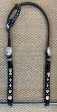 Headstall - HS171 - Plain Black Single Ear w/ Card Suits and Sterling Overlay