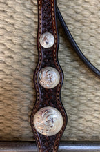 Headstall - HS120 - Basket Brown w/ Rawhide Loops and Silver Plate