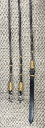 Romal Reins - RR79 - 4 Plait Chocolate Leather w/ Rawhide 90