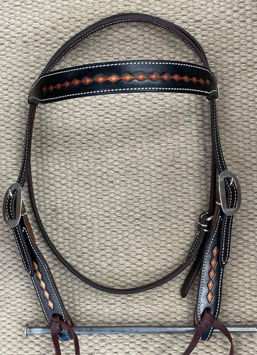 Headstall - HS170 - Martin Chocolate Skirting Diamond Stamp Browband