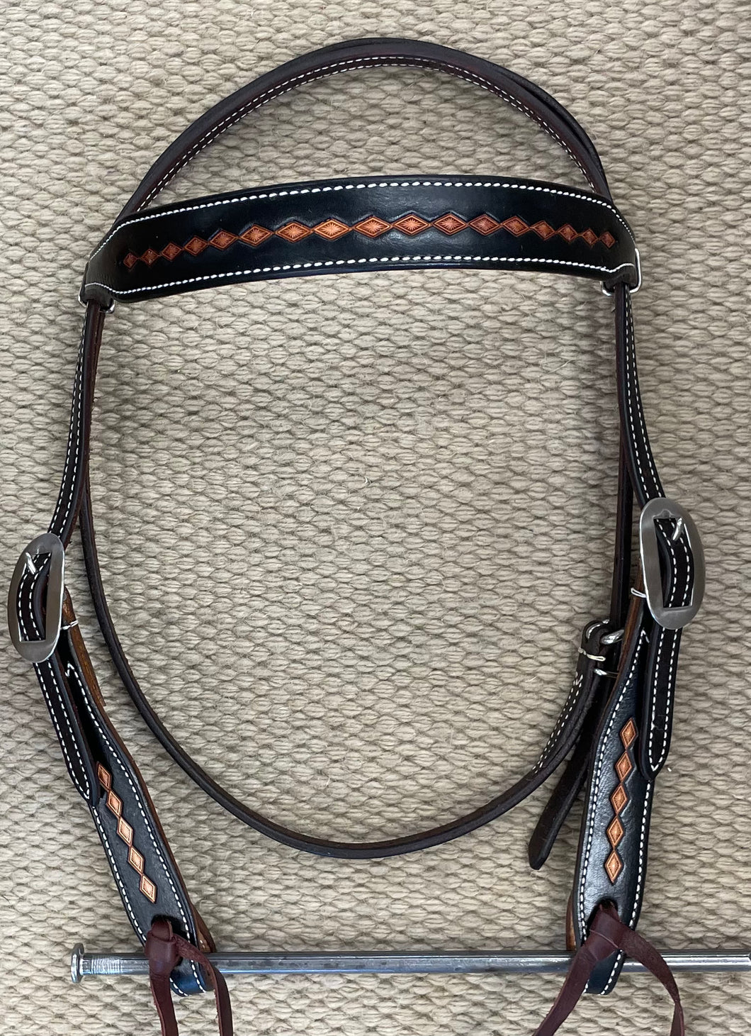 Headstall - HS170 - Martin Chocolate Skirting Diamond Stamp Browband