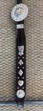Headstall - HS173 - Plain Dark Brown Single Ear w/ Card Suits and Sterling Overlay