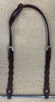 Headstall - HS135 - Basket Brown Sliding Ear w/ 5 Scallop Cheeks