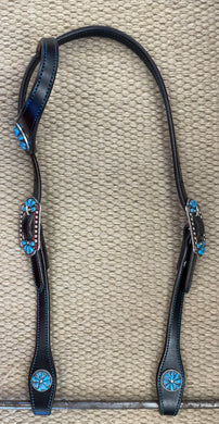 Headstall - HS284 - Tony Pedrini Black and Turquoise Single Ear