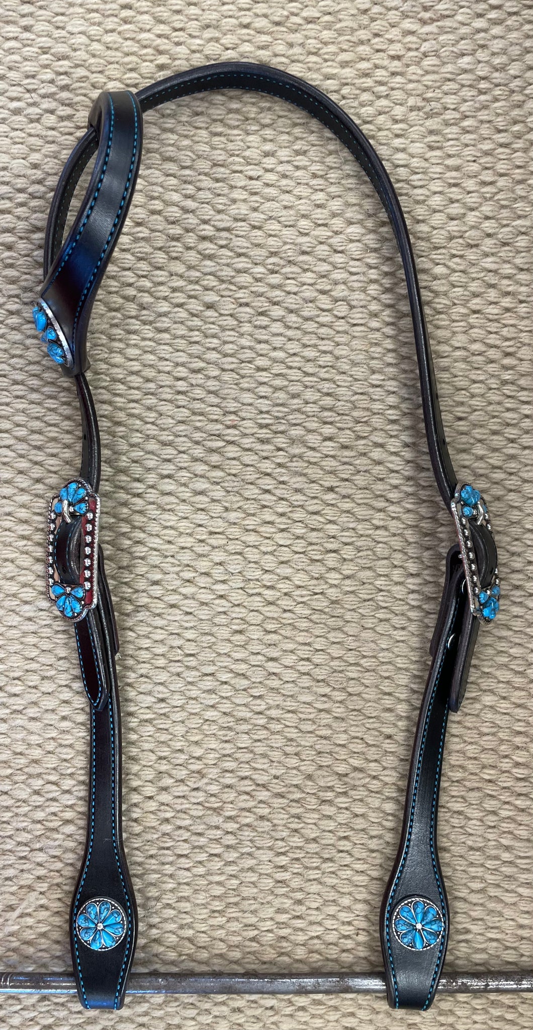Headstall - HS284 - Tony Pedrini Black and Turquoise Single Ear