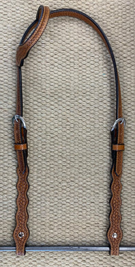 Headstall - HS134 - Basket Antiqued Sliding Ear w/ 5 Scallop Cheeks