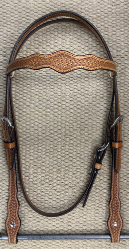 Headstall - HS100 - Basket Antiqued w/ Rawhide Loops