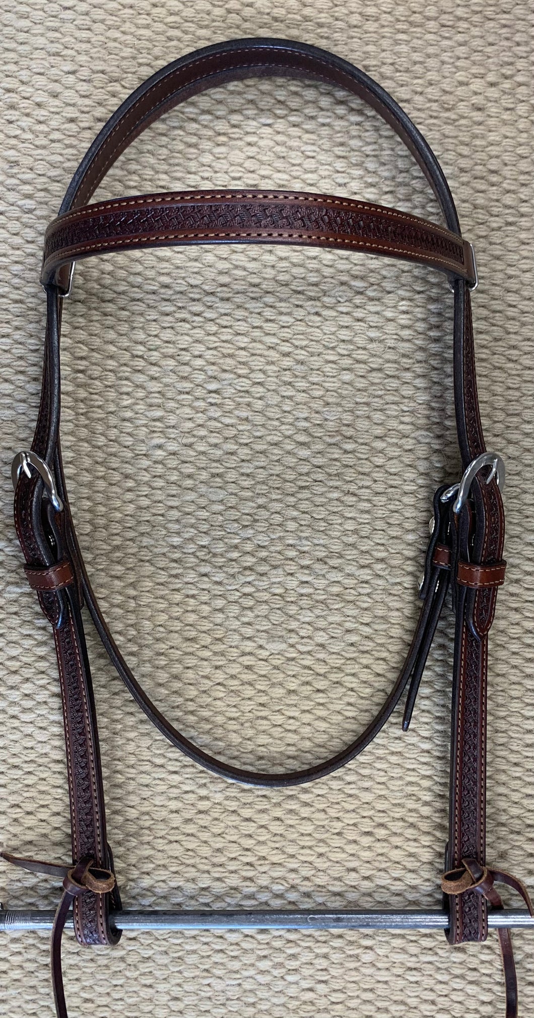 Headstall - HS106 - Basket Brown w/ Latigo Ties