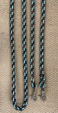 Closed Reins - CR19 - 10' Braided Yacht Rope Black, Brown, and Turquoise
