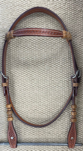 Headstall - HS196 - Basket Medium Oil Browband w/ Rawhide Knots