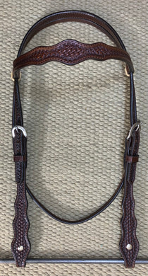 Headstall - HS101 - Basket Brown 3 Large Scallop w/ Rawhide Loops