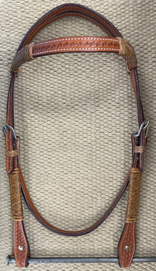 Headstall - HS197 - 3/4” Basket stamped Brow Band w/ Rawhide
