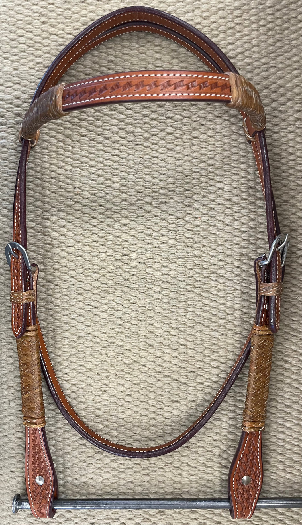 Headstall - HS197 - Buckstitched Brow Band w/ Rawhide