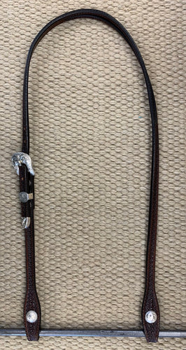 Headstall - HS145 - Basket Brown Split Ear w/ Sterling Overlay