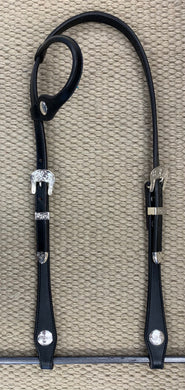 Headstall - HS47 - Plain Black Single Ear w/ Silver Plate