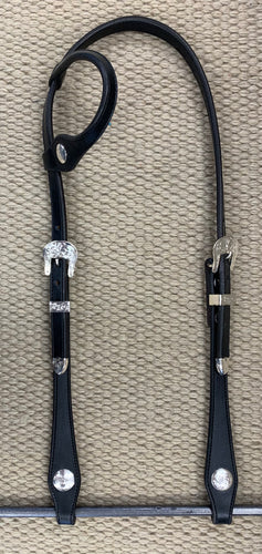 Headstall - HS47 - Plain Black Single Ear w/ Silver Plate