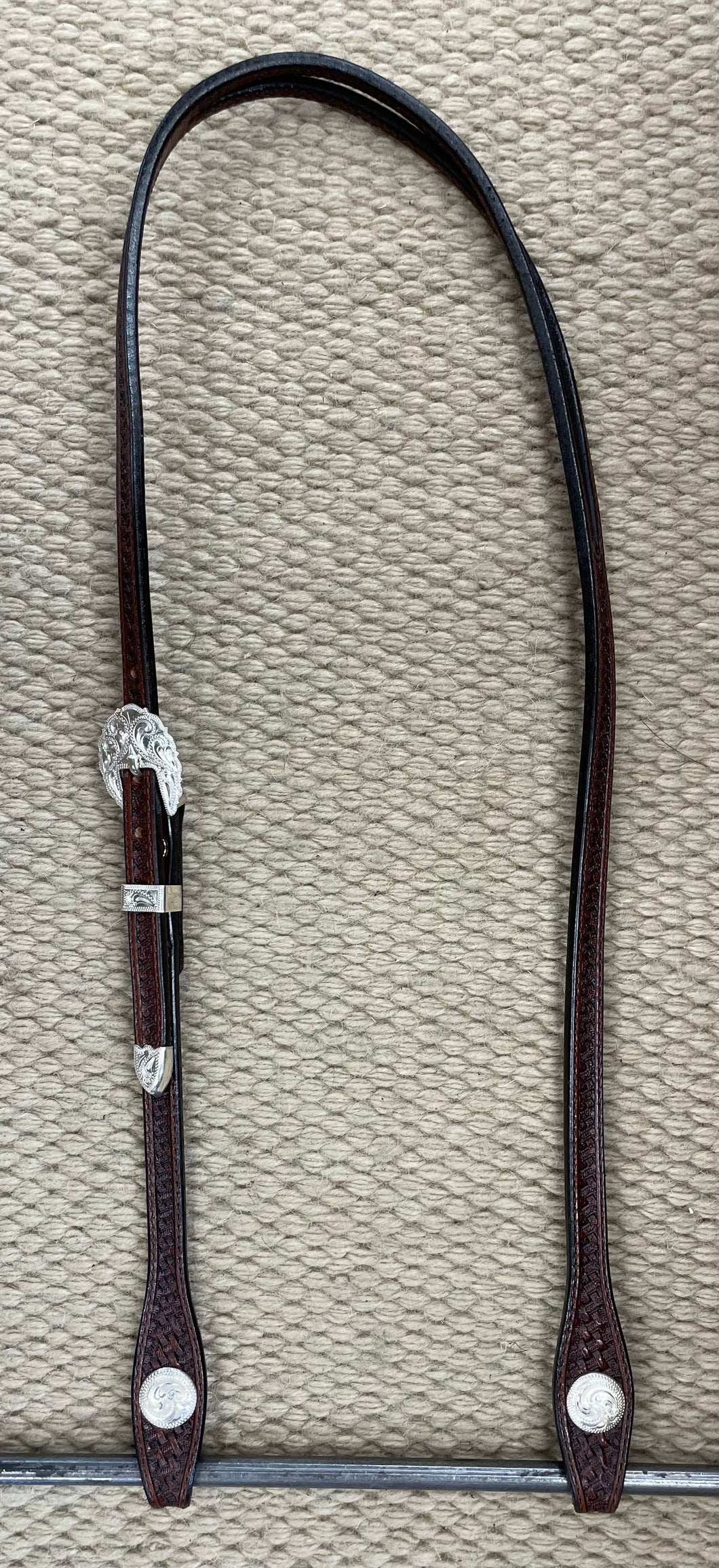 Headstall - HS198 - Basket Brown Split Ear w/ Silver Overlay Trim