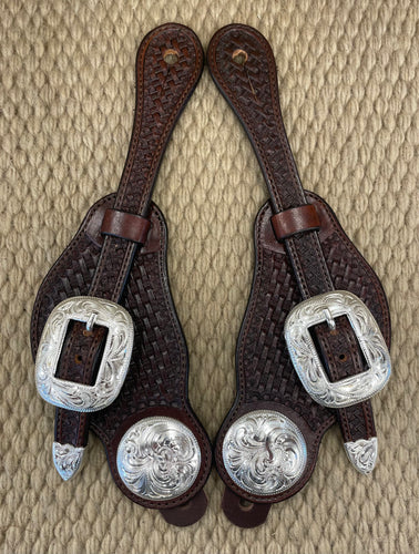 Spur Straps - SPS44 - Ladies Basket Brown Buckaroo's w/ Silver Plated BLT's