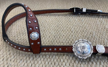 Headstall - HS172 - Plain Medium Brown Single Ear w/ Card Suits and Sterling Overlay
