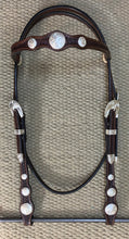 Headstall - HS120 - Basket Brown w/ Rawhide Loops and Silver Plate