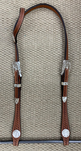 Headstall - HS89 - Basket Antiqued Single Ear w/ Silver Plate