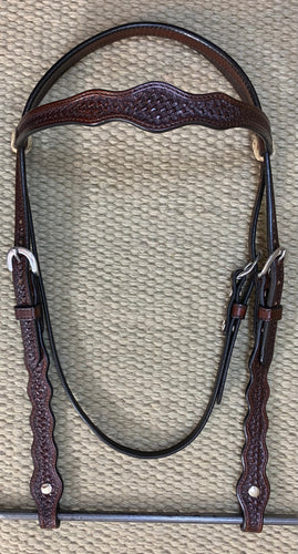 Headstall - HS125 - Basket Brown w/ Rawhide Loops