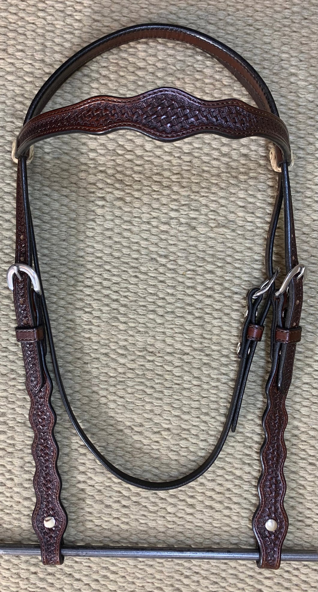 Headstall - HS125 - Basket Brown w/ Rawhide Loops