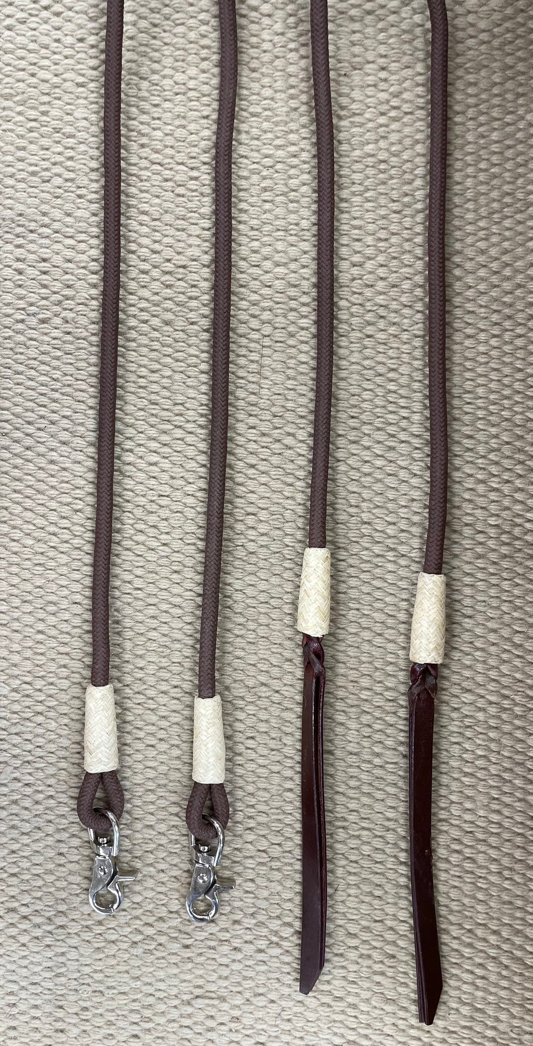Split Reins - SR51 - 8' Rope and Rawhide Brown