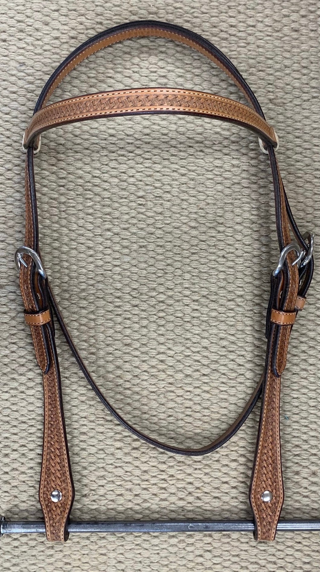 Headstall - HS132 - Basket Antiqued w/ Rawhide Loops