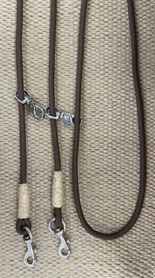 Closed Reins - CR23 - 16' Nylon Draw Reins Brown w/ Rawhide