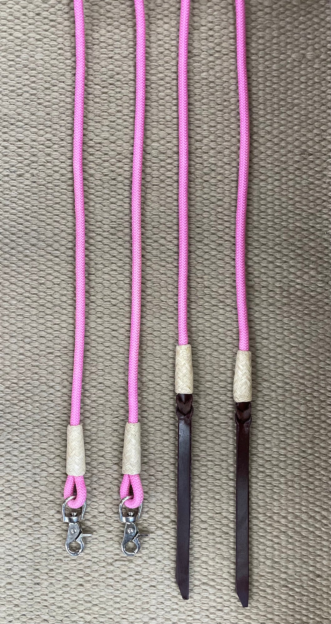 Split Reins - SR50 - 8' Rope and Rawhide Pink