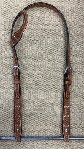 Headstall - HS31 - Basket Antiqued Single Ear w/ Three Dots Pattern