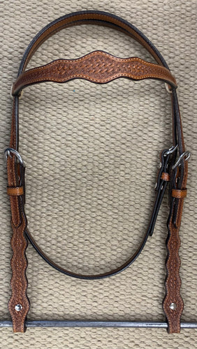 Headstall - HS99 - Basket Antiqued w/ Rawhide Loops