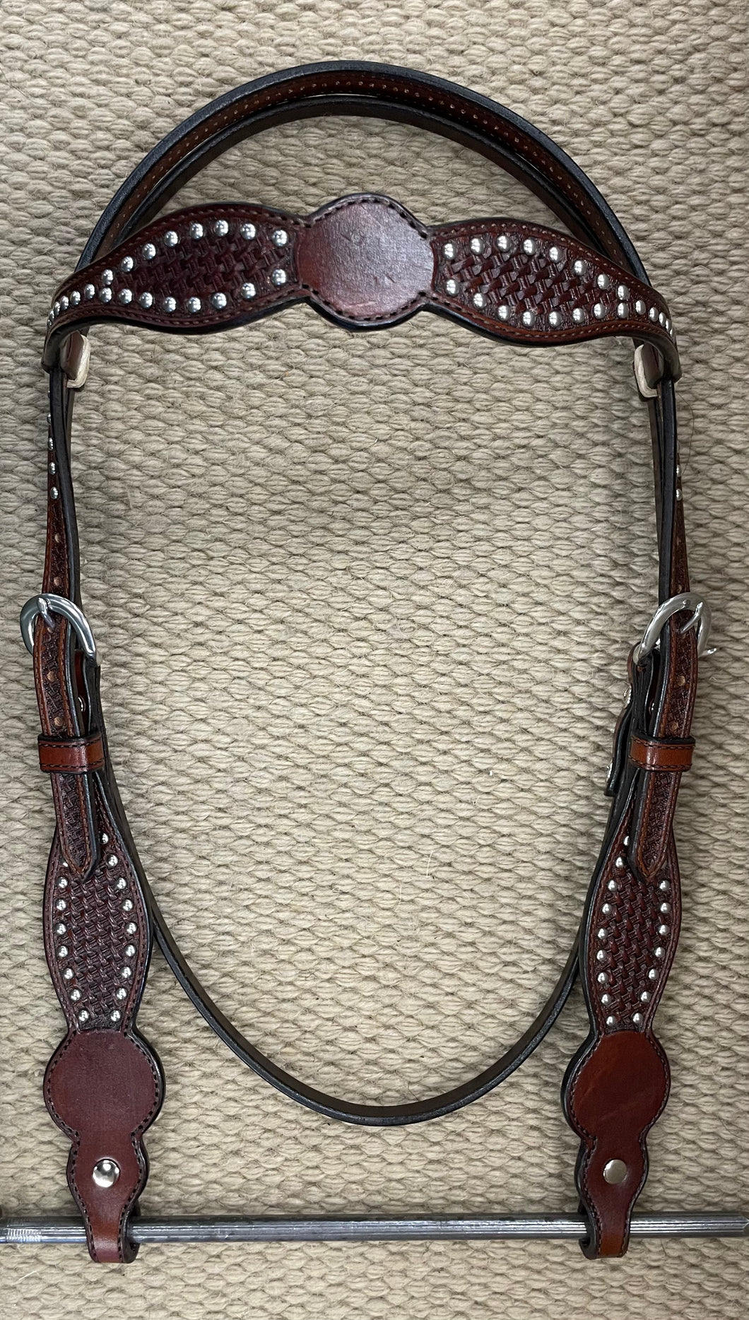 Headstall - HS266 - Basket Brown Shaped Browband w/ Spots