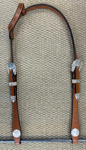 Headstall - HS86 - Plain Medium Oil Single Ear w/ Silver Plate