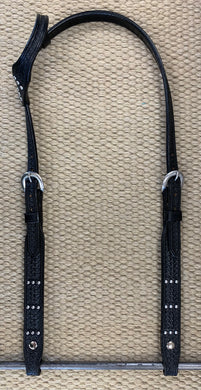 Headstall - HS136 - Basket Black Sliding Ear w/ Three Dots Pattern