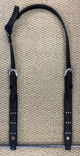 Headstall - HS136 - Basket Black Single Ear w/ Three Dots Pattern