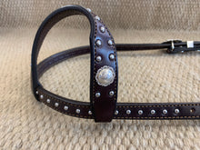 Headstall - HS174 - Plain Dark Brown Single Ear w/ Card Suits and Sterling Overlay