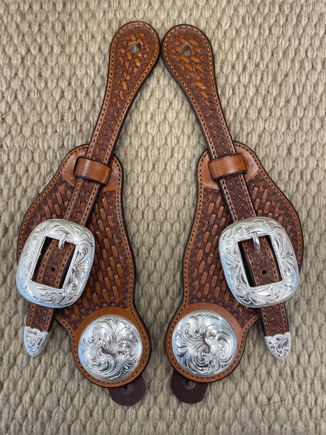 Spur Straps - SPS46 - Men's Large Shaped Basket Brown w/ Spots
