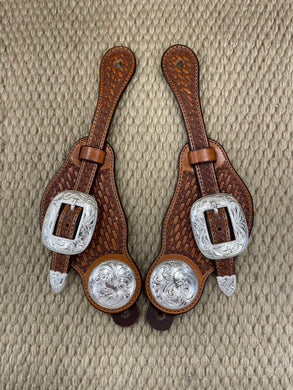 Spur Straps - SPS45 - Ladies Basket Antiqued Buckaroo's w/ Silver Plated BLT's