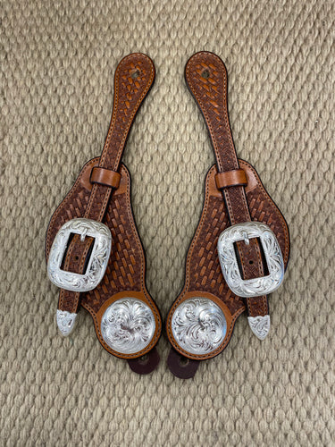 Spur Straps - SPS45 - Ladies Basket Antiqued Buckaroo's w/ Silver Plated BLT's