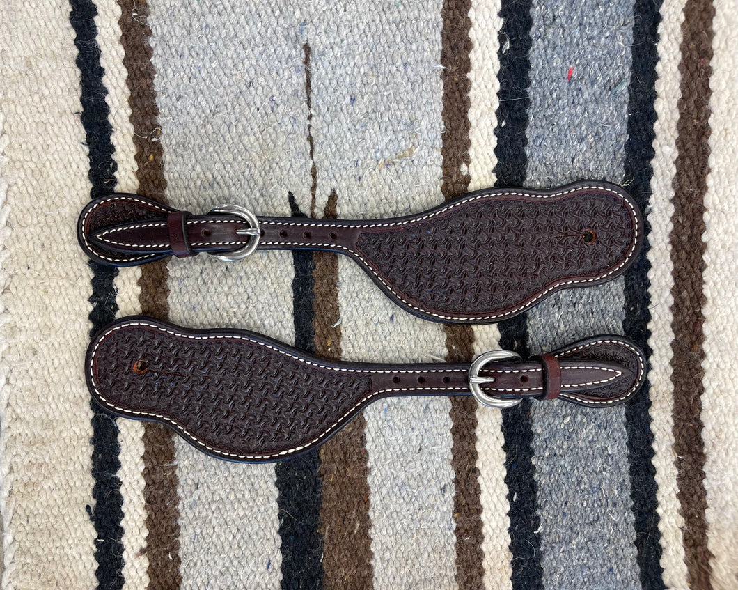 Spur Straps - SPS123 - Cowboy Tack Men's Buckaroo Rosewood Spider Stamp Dark Brown