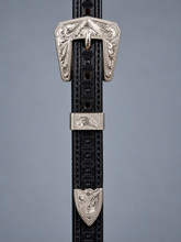 Headstall - HS06 - Black Geometric Single Ear with Silver Plated Trim