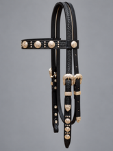 Headstall - HS03 - Black Basket with Dots and Silver Plated Trim