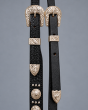 Headstall - HS03 - Black Basket with Dots and Silver Plated Trim